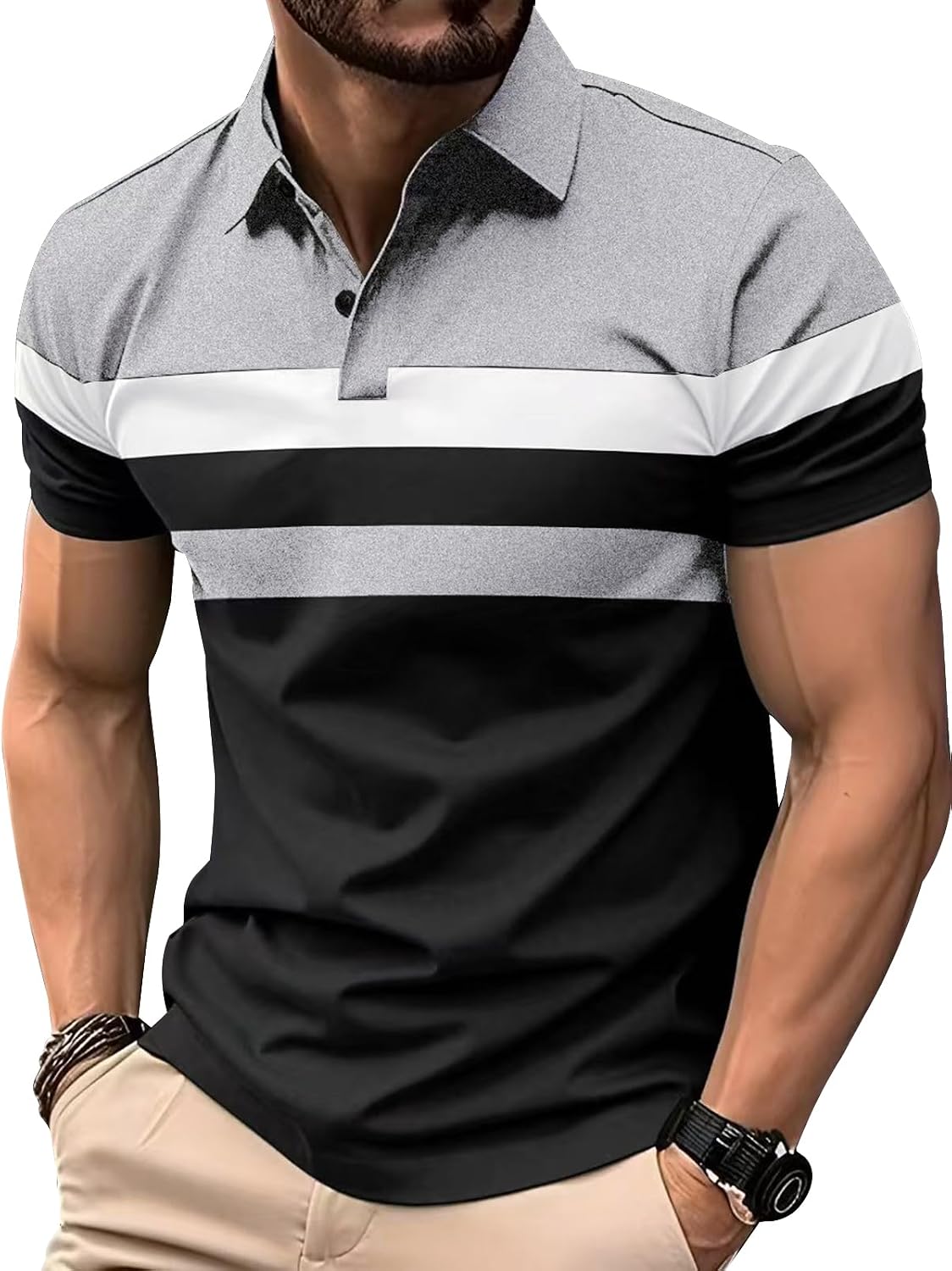 Polo Moderno Casual – Diseño Tricolor de Manga Corta