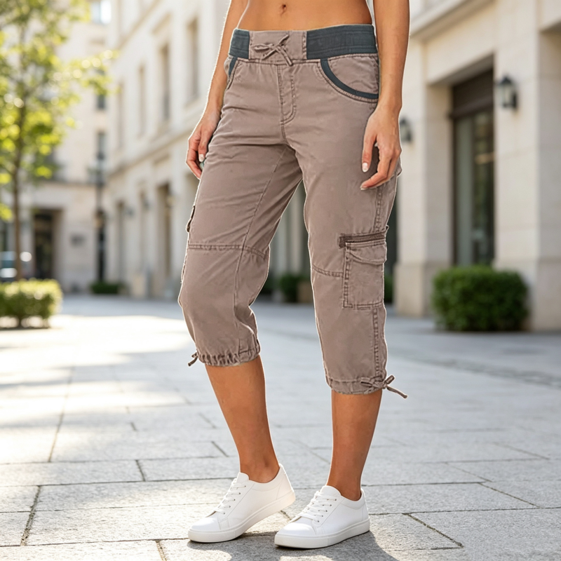 Clara-Pantalones pirata cargo talle alto
