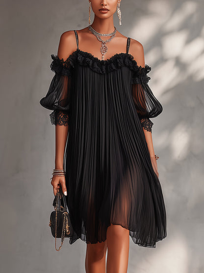 Victoria-Vestido  Hombros Descubiertos y Encaje Romántico