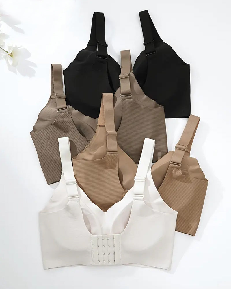 Sujetador sin aros ajustable de cuatro filas para mujer, de color liso