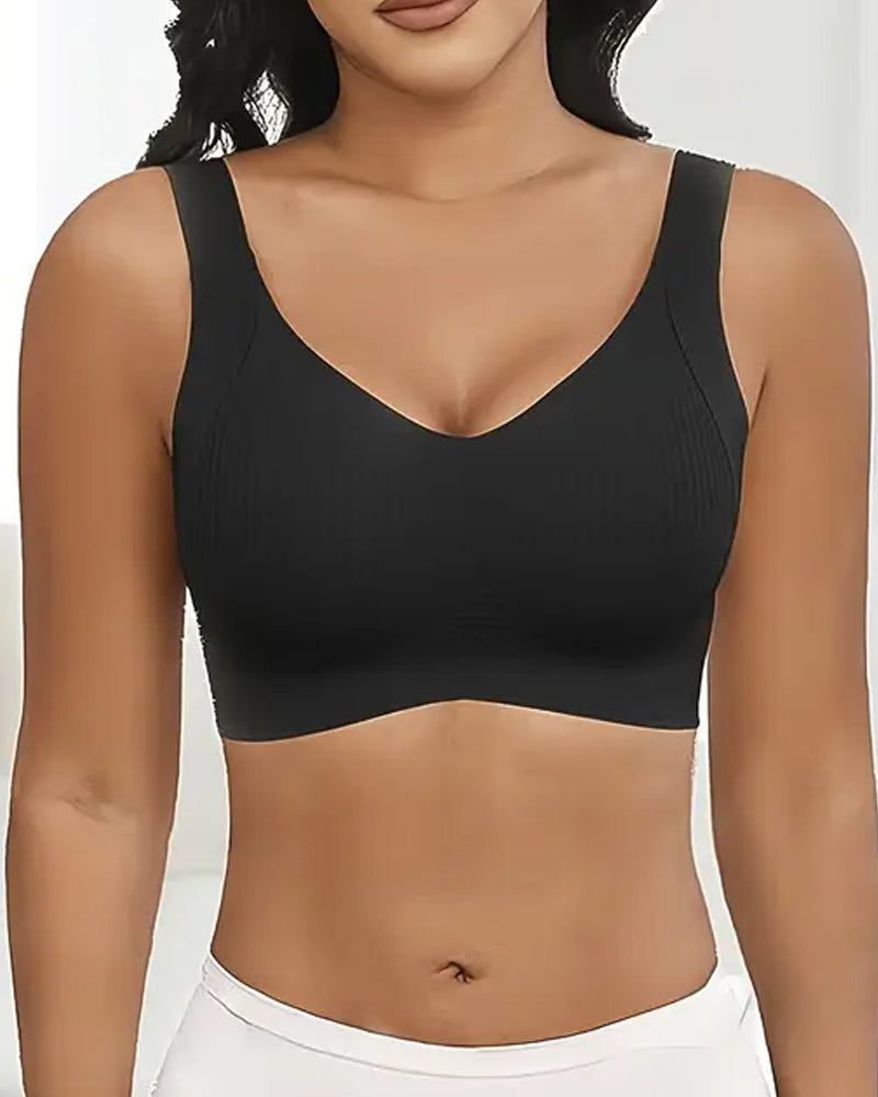 Sujetador sin aros ajustable de cuatro filas para mujer, de color liso
