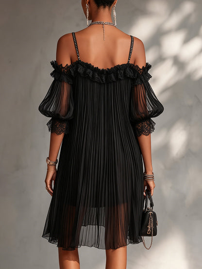 Victoria-Vestido  Hombros Descubiertos y Encaje Romántico