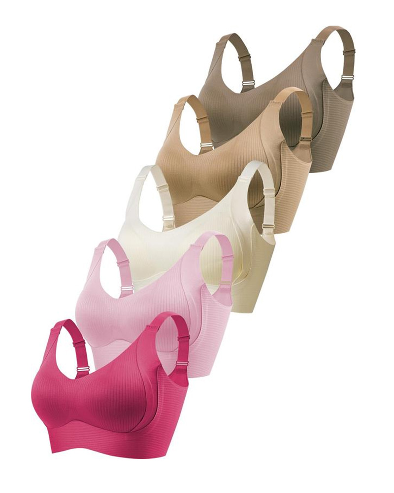 Sujetador sin aros ajustable de cuatro filas para mujer, de color liso