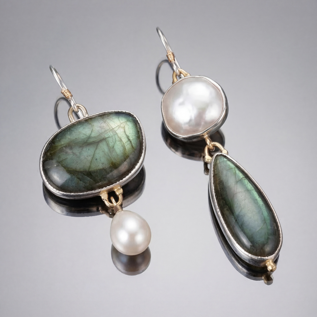 Elegantes pendientes llamativos con perlas de labradorita