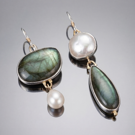 Elegantes pendientes llamativos con perlas de labradorita