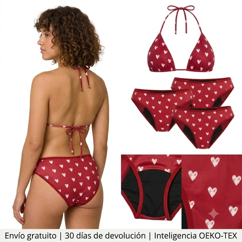 Conjunto de bikini para el periodo «Hearts» - 3 braguitas + top