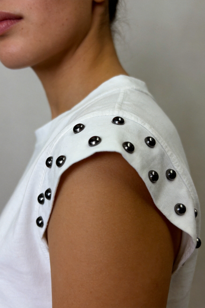 Camiseta de Algodón con Tachuelas en el Hombro