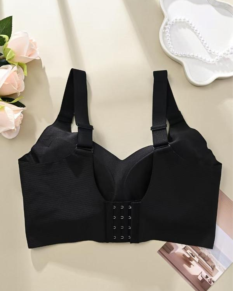 Sujetador sin aros ajustable de cuatro filas para mujer, de color liso