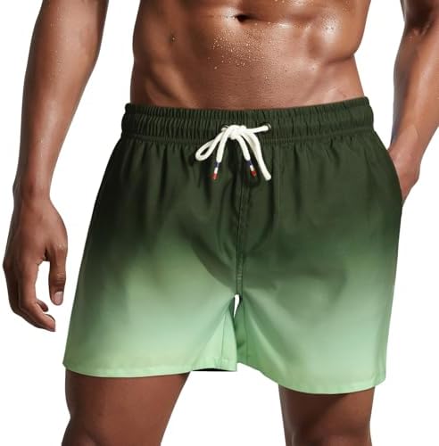Bañador de hombre de secado rápido, pantalones cortos de playa para navegar, con forro de malla y color degradado