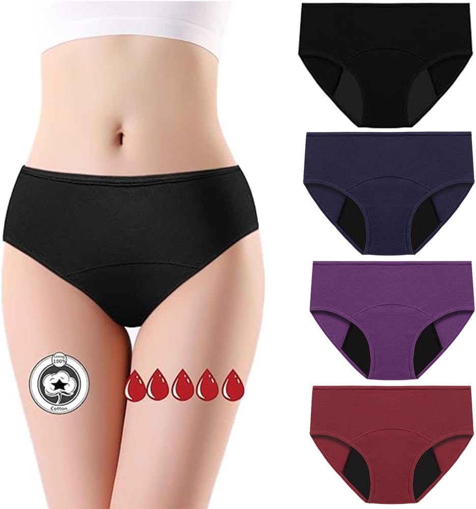Pack de 4 Braguitas Menstruales de Algodón | Flujo Abundante y Absorbentes