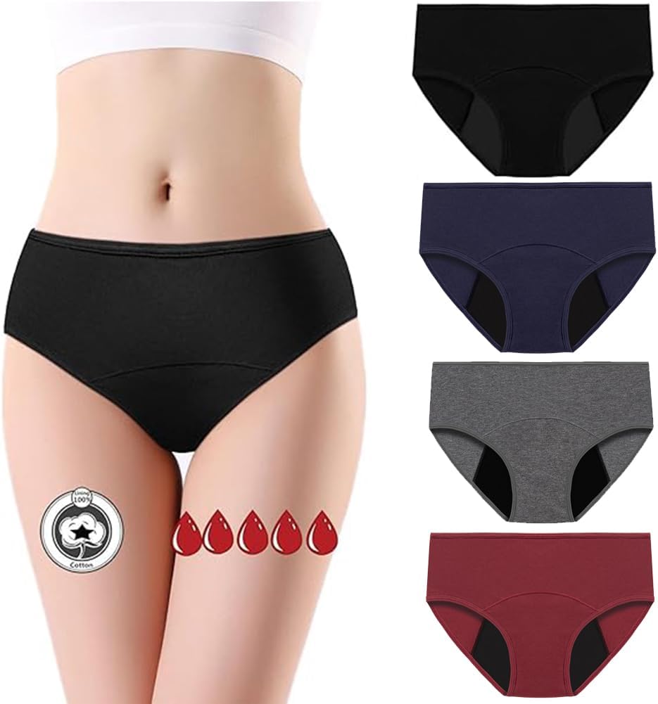 Pack de 4 Braguitas Menstruales de Algodón | Flujo Abundante y Absorbentes
