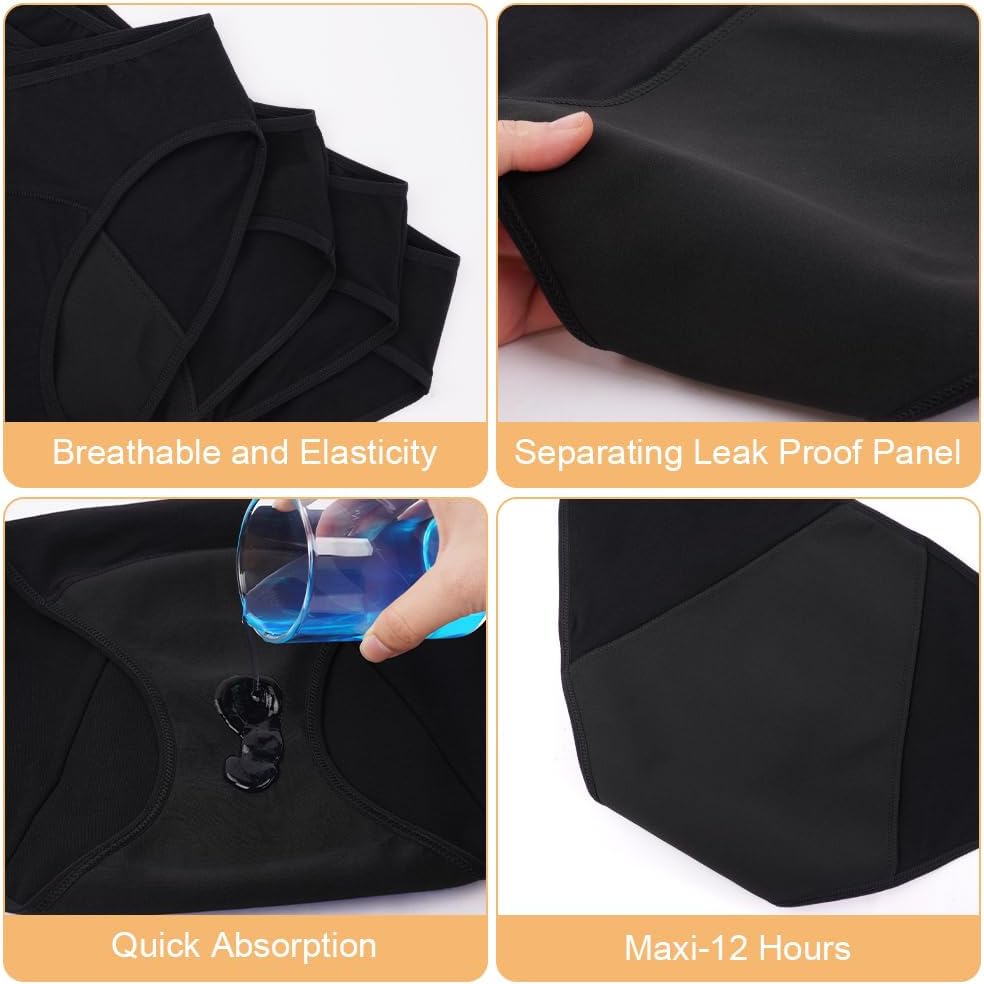 Pack de 4 Braguitas Menstruales de Algodón | Flujo Abundante y Absorbentes