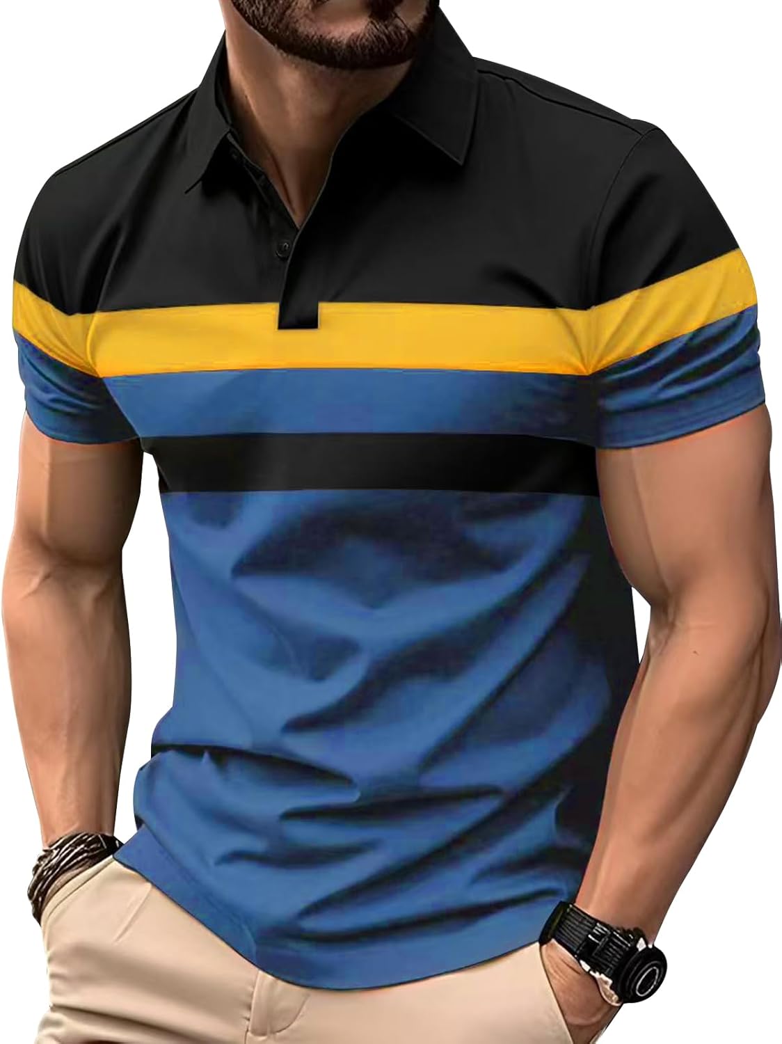Polo Moderno Casual – Diseño Tricolor de Manga Corta