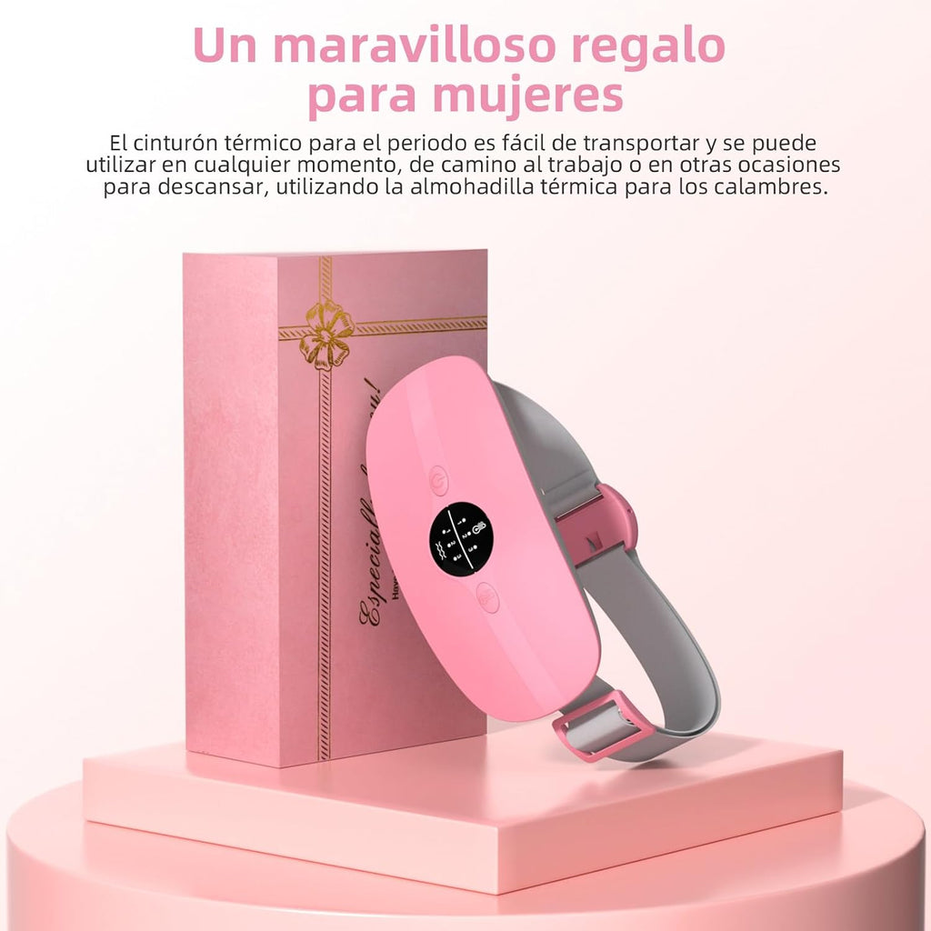 Almohadilla térmica para el periodo, cinturón térmico eléctrico con conexión USB para el abdomen, 3 niveles de calor y 3 modos de masaje, soporte térmico para la espalda para aliviar los dolores menstruales (rosa)