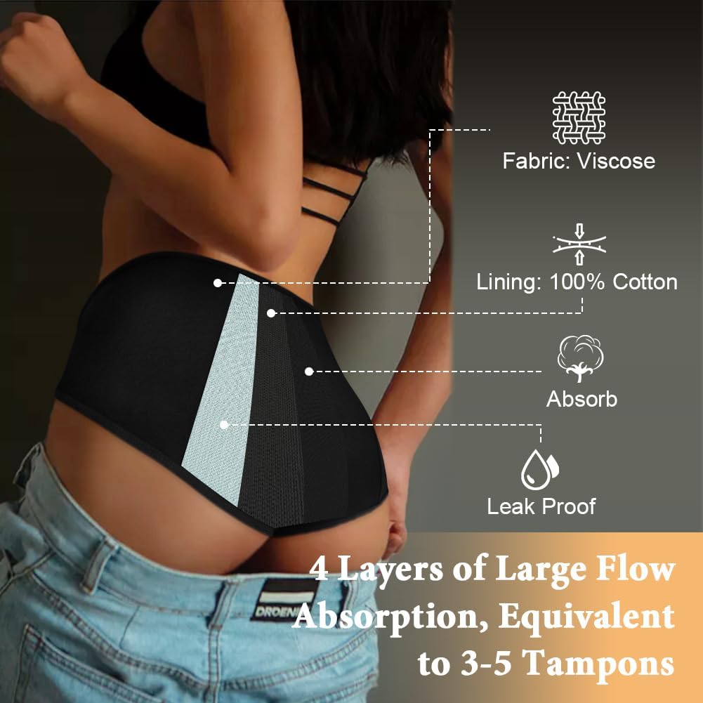 Pack de 4 Braguitas Menstruales de Algodón | Flujo Abundante y Absorbentes