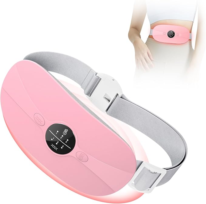 Almohadilla térmica para el periodo, cinturón térmico eléctrico con conexión USB para el abdomen, 3 niveles de calor y 3 modos de masaje, soporte térmico para la espalda para aliviar los dolores menstruales (rosa)