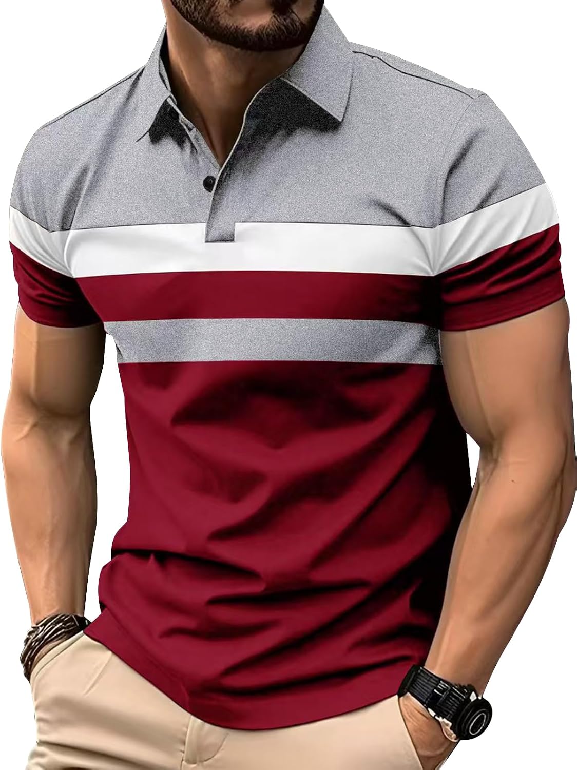 Polo Moderno Casual – Diseño Tricolor de Manga Corta
