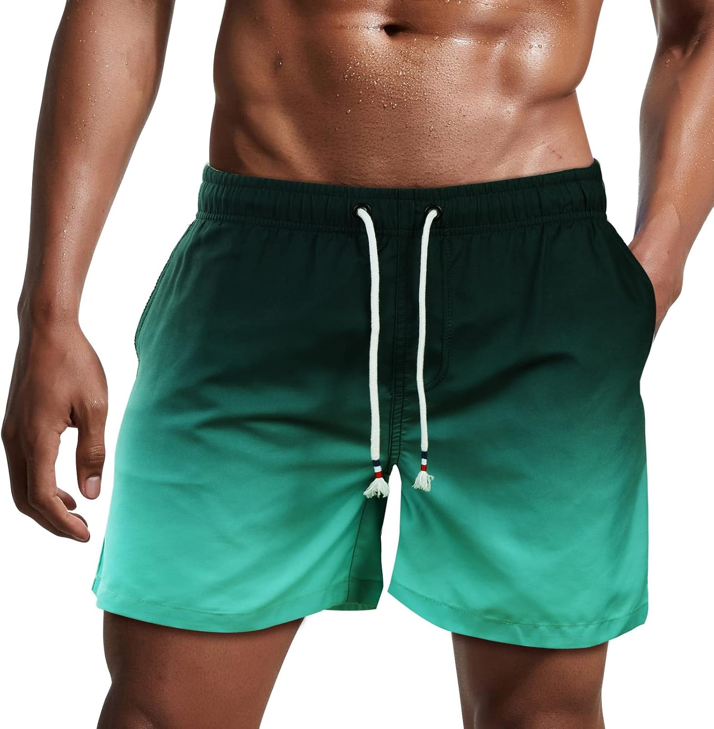 Bañador de hombre de secado rápido, pantalones cortos de playa para navegar, con forro de malla y color degradado