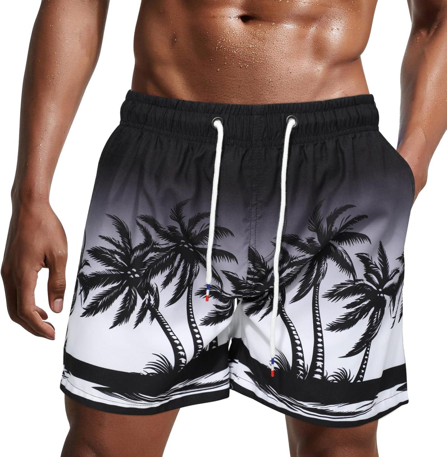 Bañador de hombre de secado rápido, pantalones cortos de playa para navegar, con forro de malla y color degradado