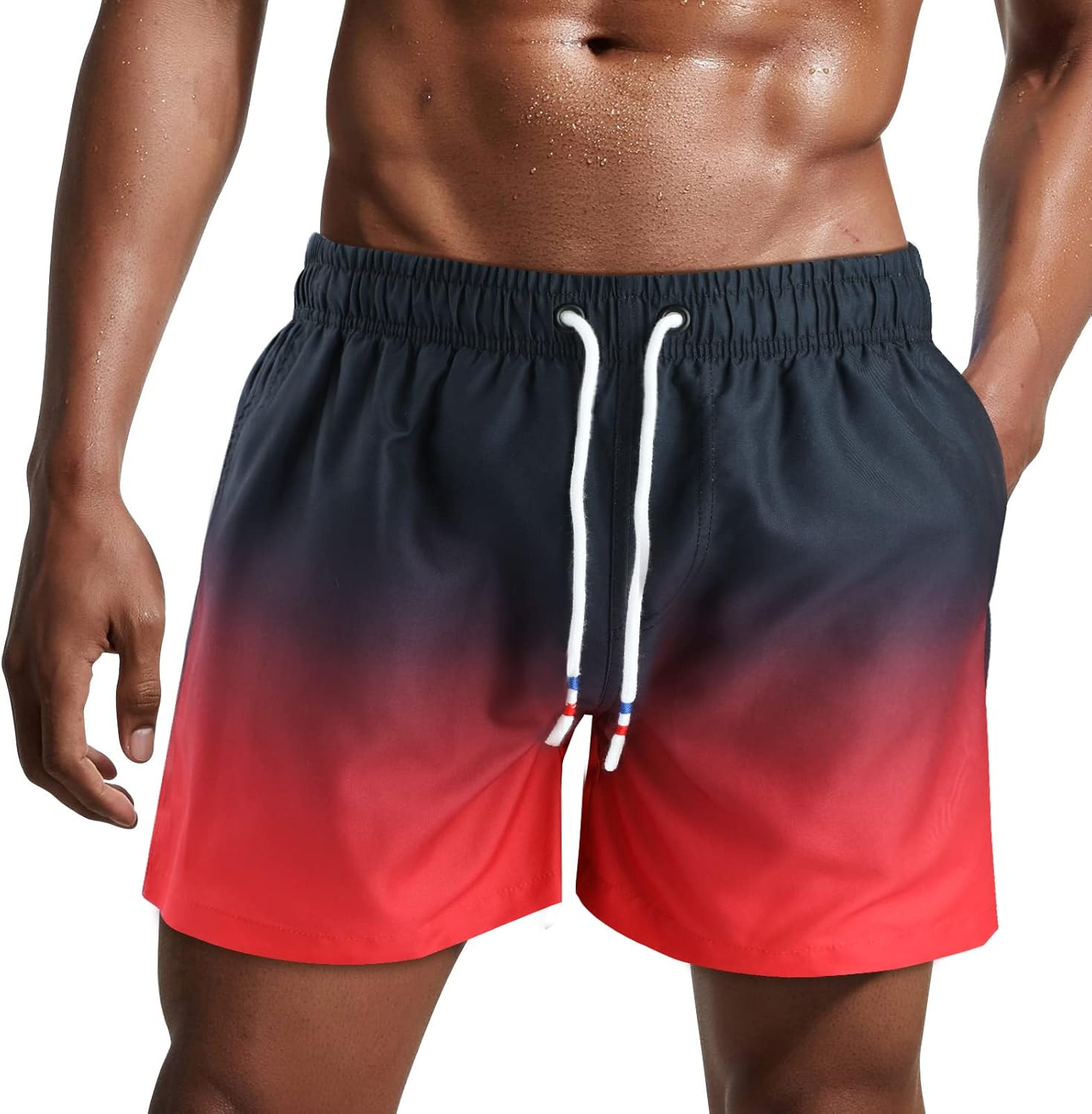 Bañador de hombre de secado rápido, pantalones cortos de playa para navegar, con forro de malla y color degradado
