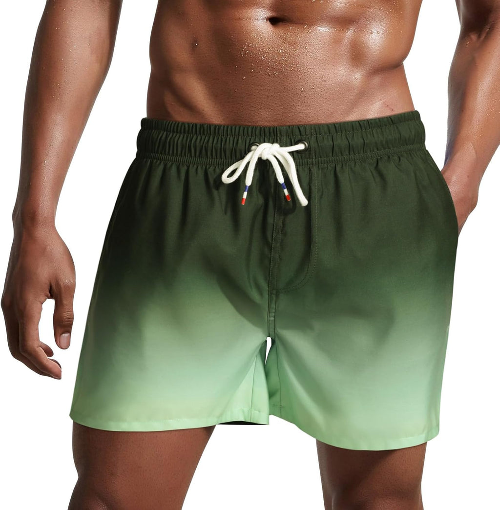 Bañador de hombre de secado rápido, pantalones cortos de playa para navegar, con forro de malla y color degradado