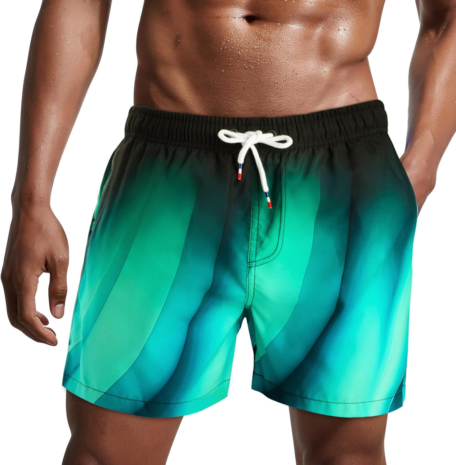 Bañador de hombre de secado rápido, pantalones cortos de playa para navegar, con forro de malla y color degradado