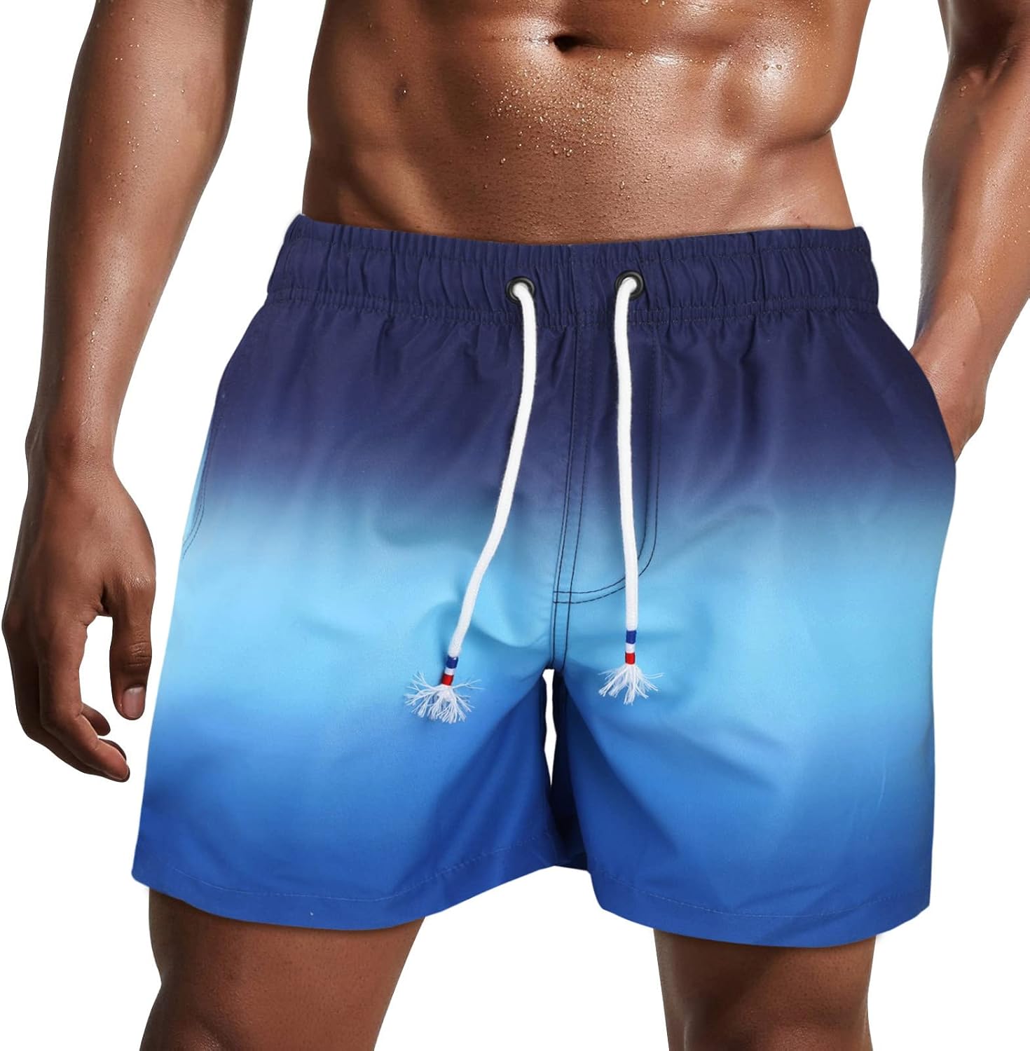 Bañador de hombre de secado rápido, pantalones cortos de playa para navegar, con forro de malla y color degradado