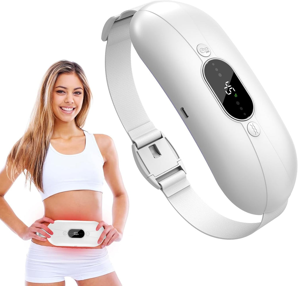 Almohadilla térmica para el periodo, cinturón térmico eléctrico con conexión USB para el abdomen, 3 niveles de calor y 3 modos de masaje, soporte térmico para la espalda para aliviar los dolores menstruales (rosa)