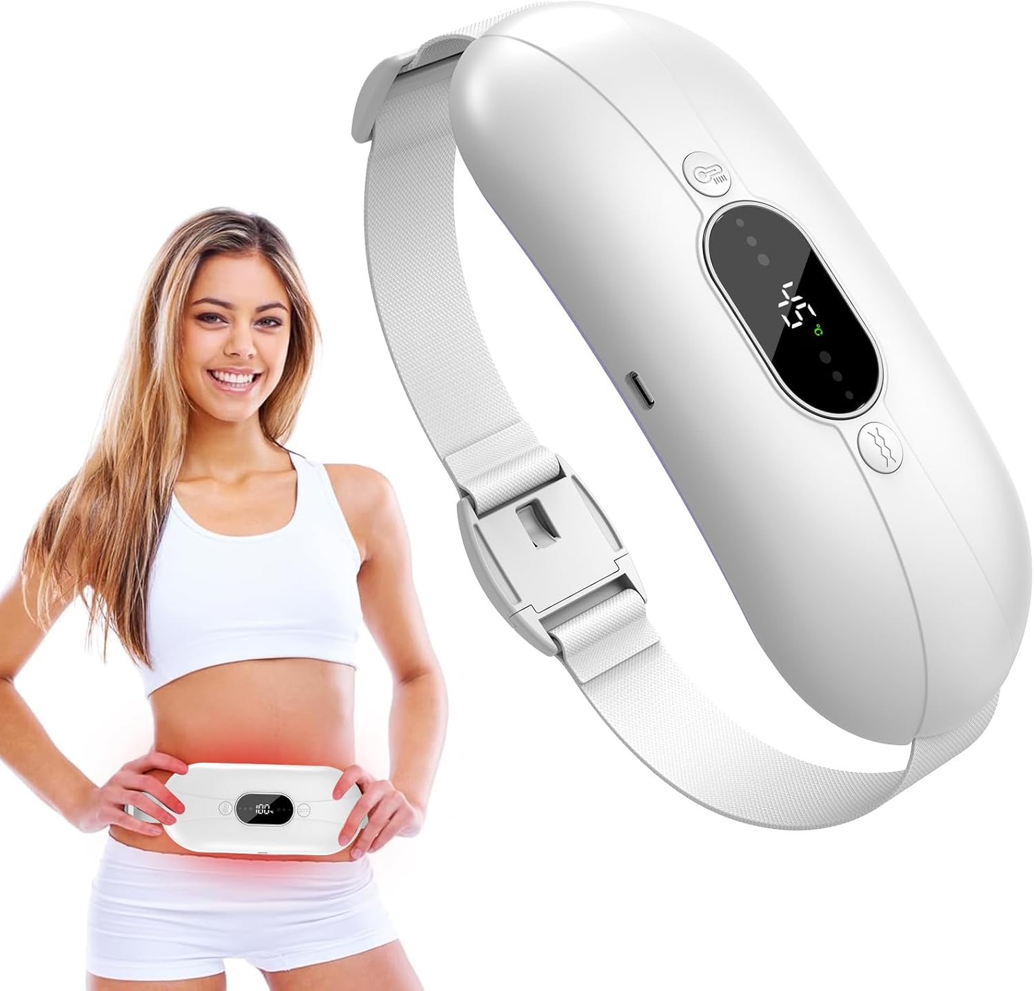 Almohadilla térmica para el periodo, cinturón térmico eléctrico con conexión USB para el abdomen, 3 niveles de calor y 3 modos de masaje, soporte térmico para la espalda para aliviar los dolores menstruales (rosa)