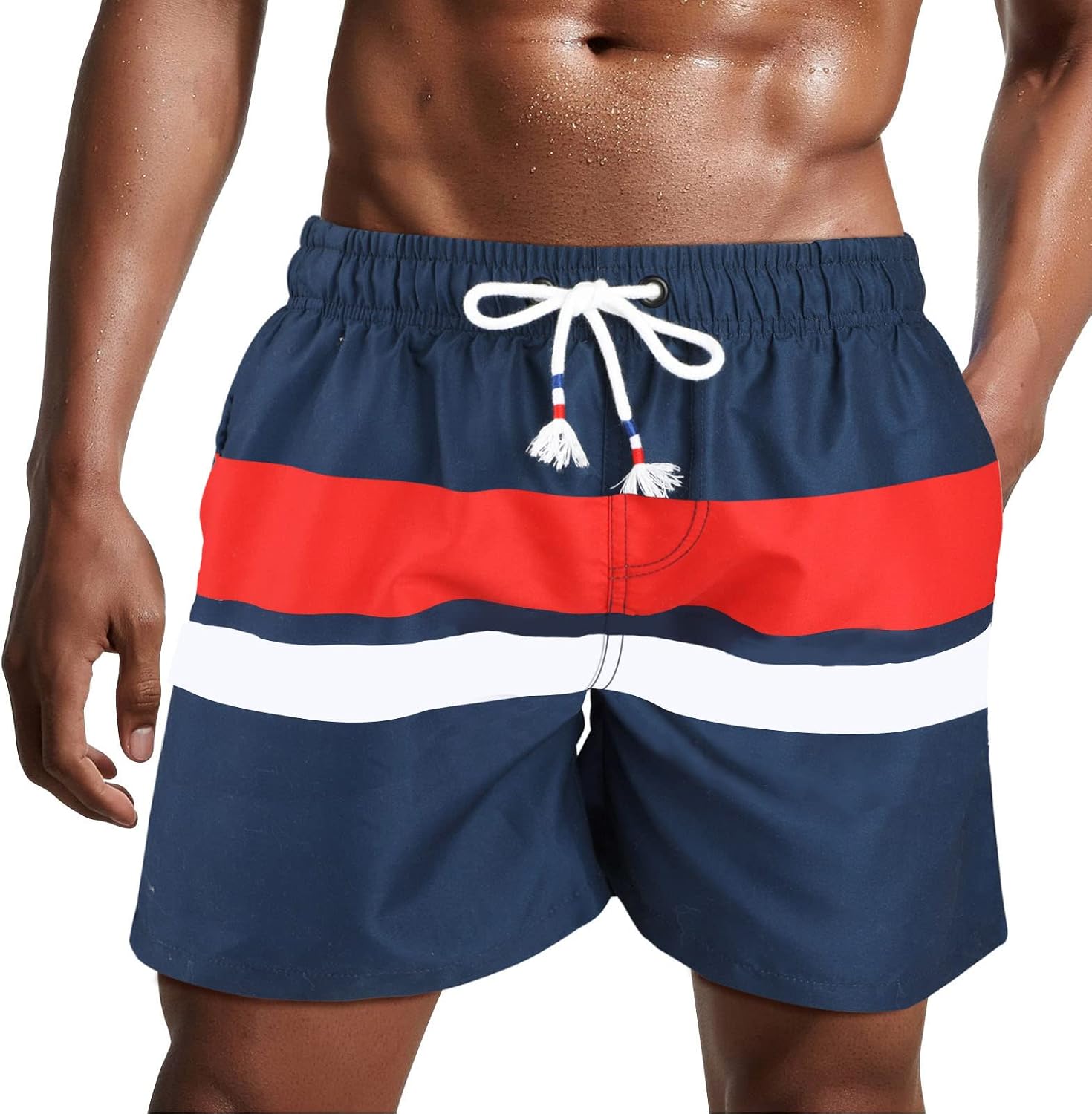 Bañador de hombre de secado rápido, pantalones cortos de playa para navegar, con forro de malla y color degradado