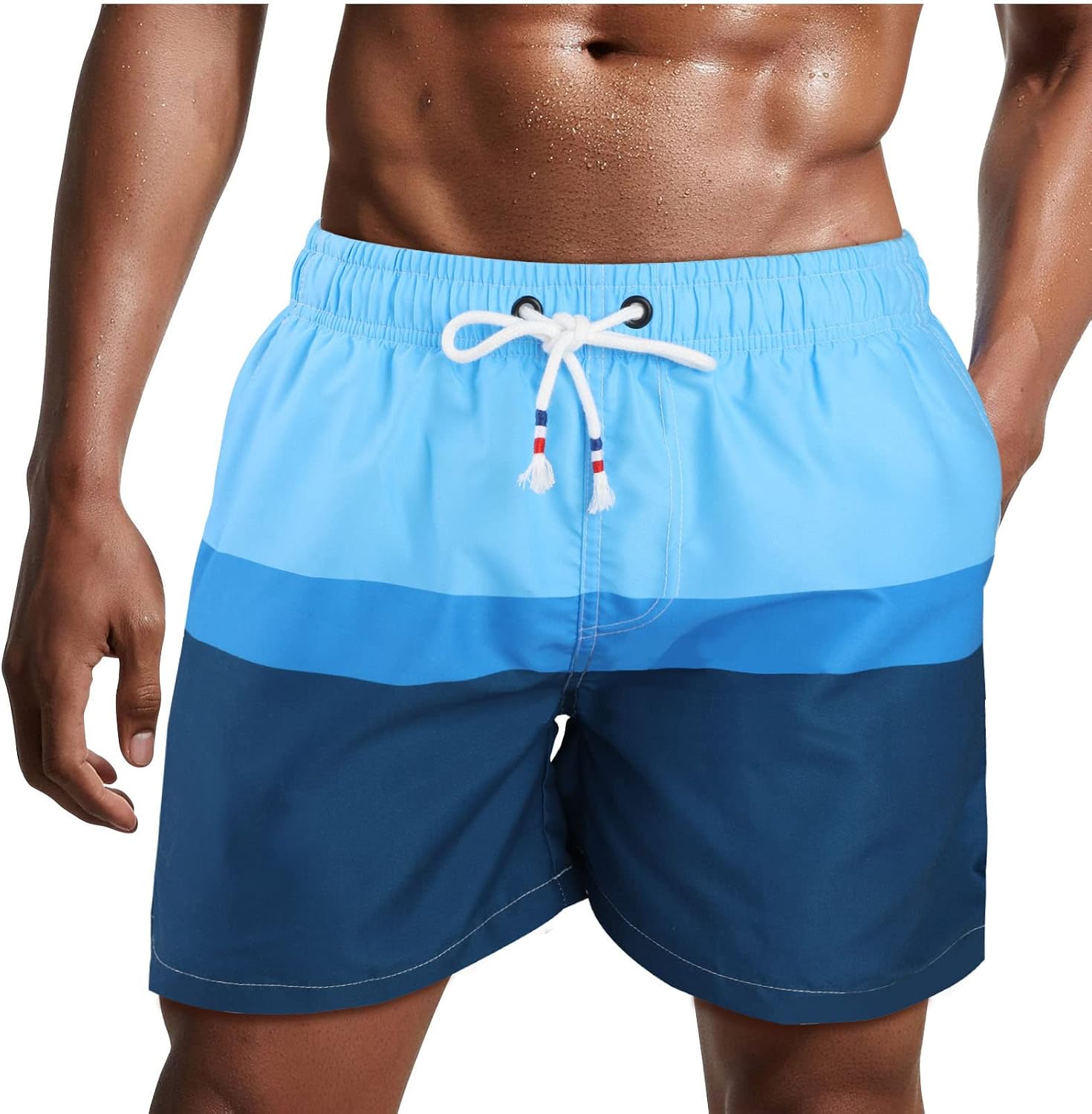 Bañador de hombre de secado rápido, pantalones cortos de playa para navegar, con forro de malla y color degradado