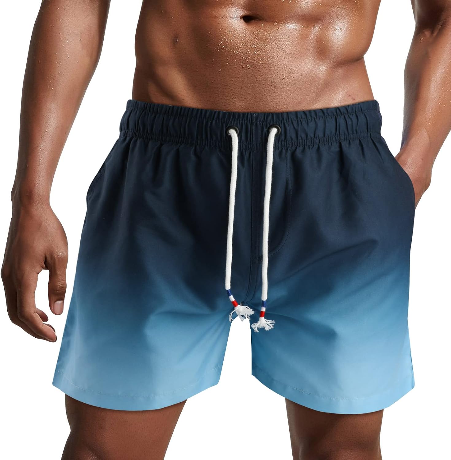 Bañador de hombre de secado rápido, pantalones cortos de playa para navegar, con forro de malla y color degradado