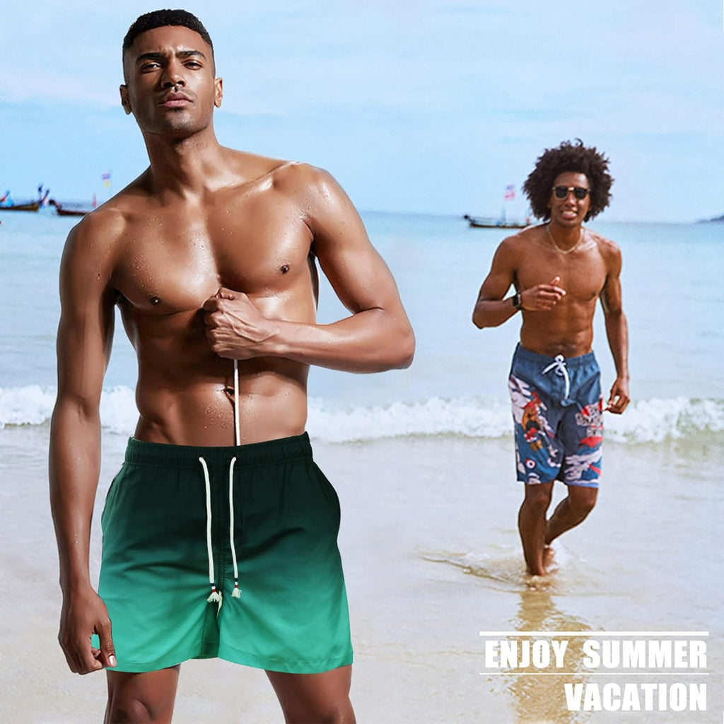 Bañador de hombre de secado rápido, pantalones cortos de playa para navegar, con forro de malla y color degradado