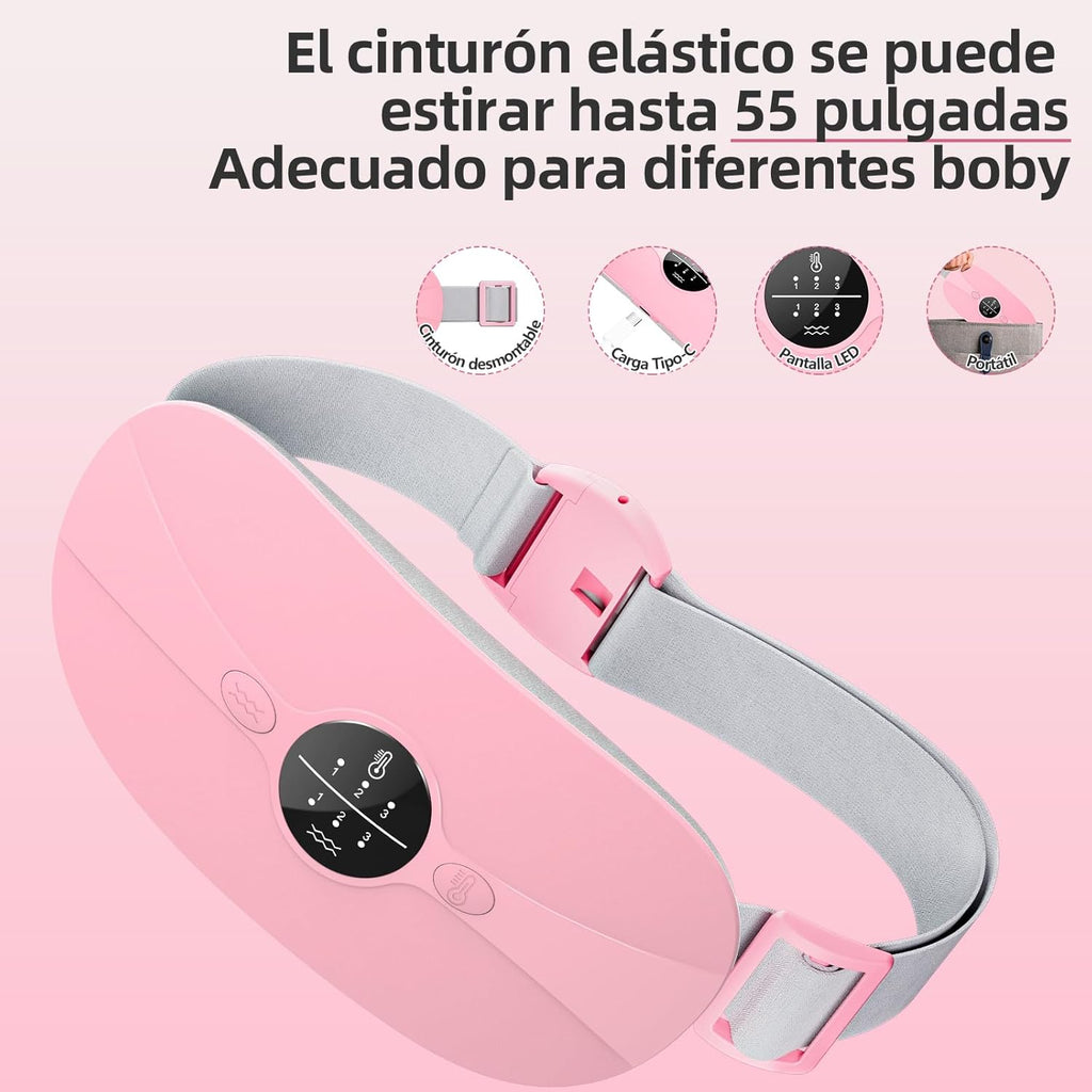 Almohadilla térmica para el periodo, cinturón térmico eléctrico con conexión USB para el abdomen, 3 niveles de calor y 3 modos de masaje, soporte térmico para la espalda para aliviar los dolores menstruales (rosa)