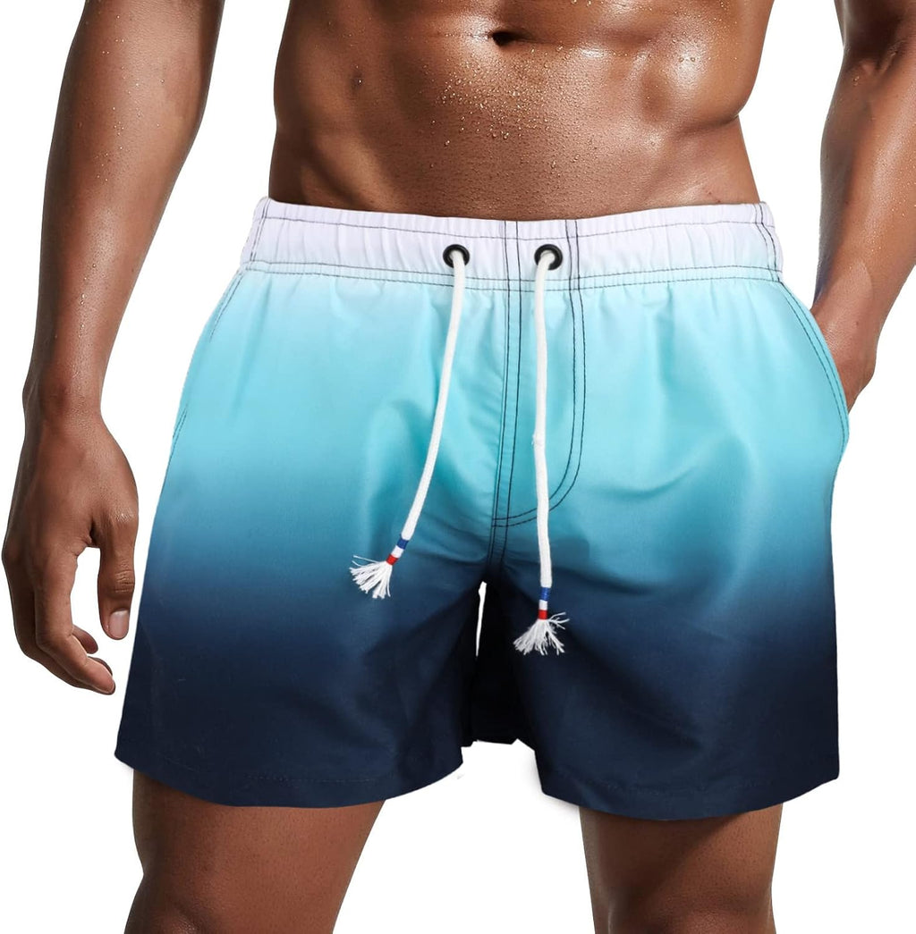 Bañador de hombre de secado rápido, pantalones cortos de playa para navegar, con forro de malla y color degradado