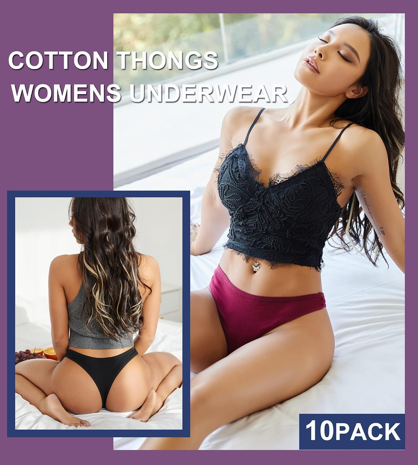 Pack de 10 tangas de algodón para mujer, ropa interior sexy, lencería, pack múltiple tallas S-XL, multicolor