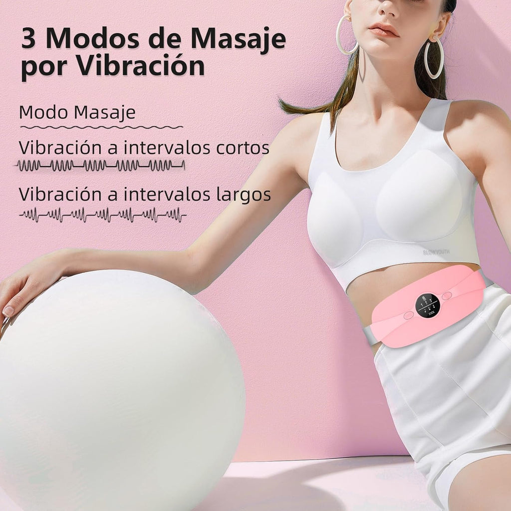 Almohadilla térmica para el periodo, cinturón térmico eléctrico con conexión USB para el abdomen, 3 niveles de calor y 3 modos de masaje, soporte térmico para la espalda para aliviar los dolores menstruales (rosa)