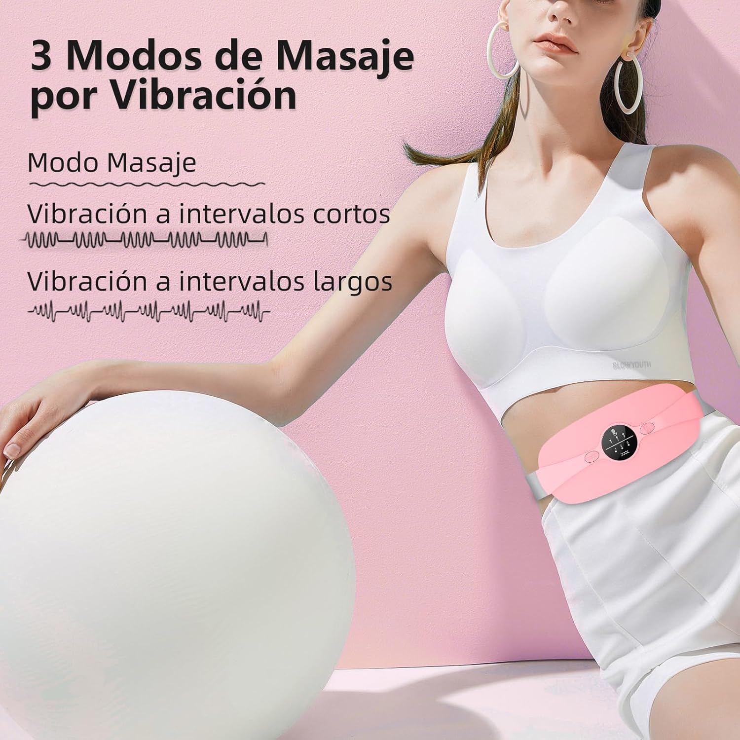 Almohadilla térmica para el periodo, cinturón térmico eléctrico con conexión USB para el abdomen, 3 niveles de calor y 3 modos de masaje, soporte térmico para la espalda para aliviar los dolores menstruales (rosa)