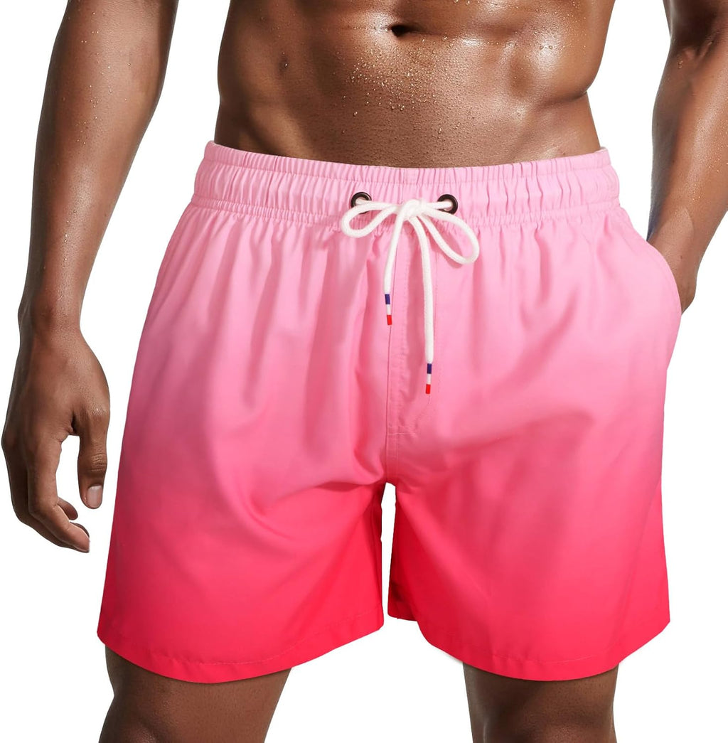 Bañador de hombre de secado rápido, pantalones cortos de playa para navegar, con forro de malla y color degradado
