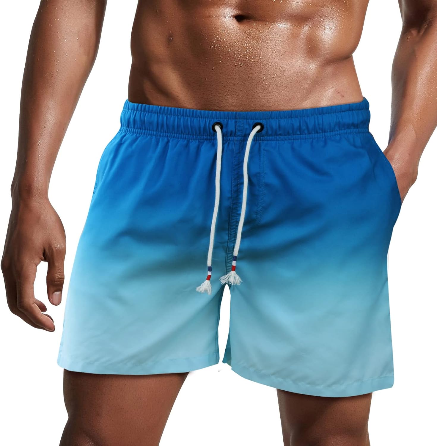 Bañador de hombre de secado rápido, pantalones cortos de playa para navegar, con forro de malla y color degradado