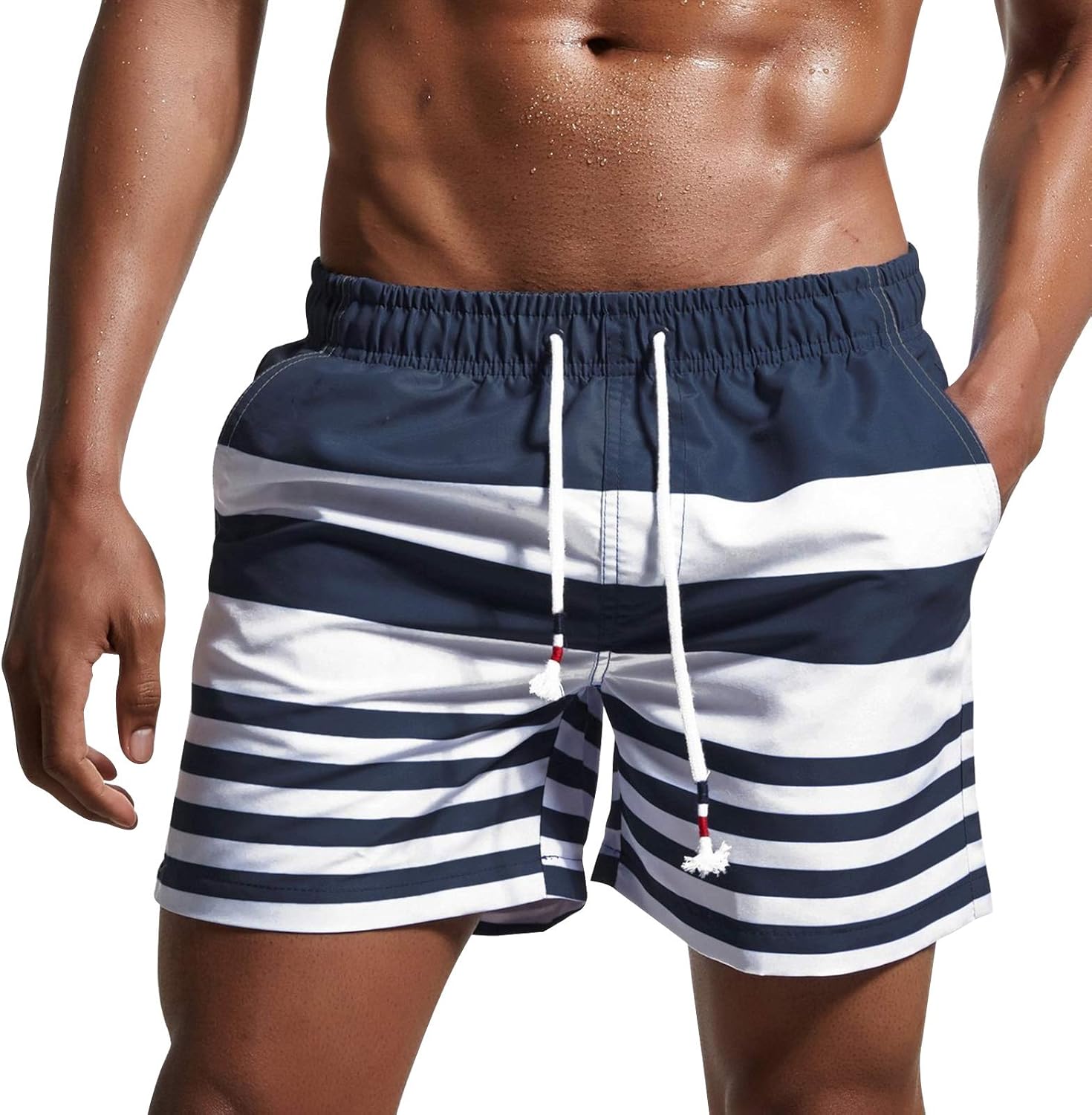 Bañador de hombre de secado rápido, pantalones cortos de playa para navegar, con forro de malla y color degradado