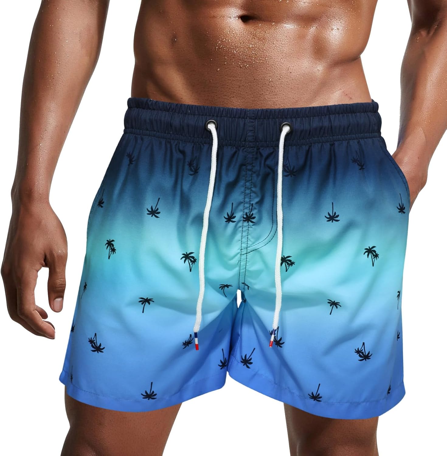 Bañador de hombre de secado rápido, pantalones cortos de playa para navegar, con forro de malla y color degradado