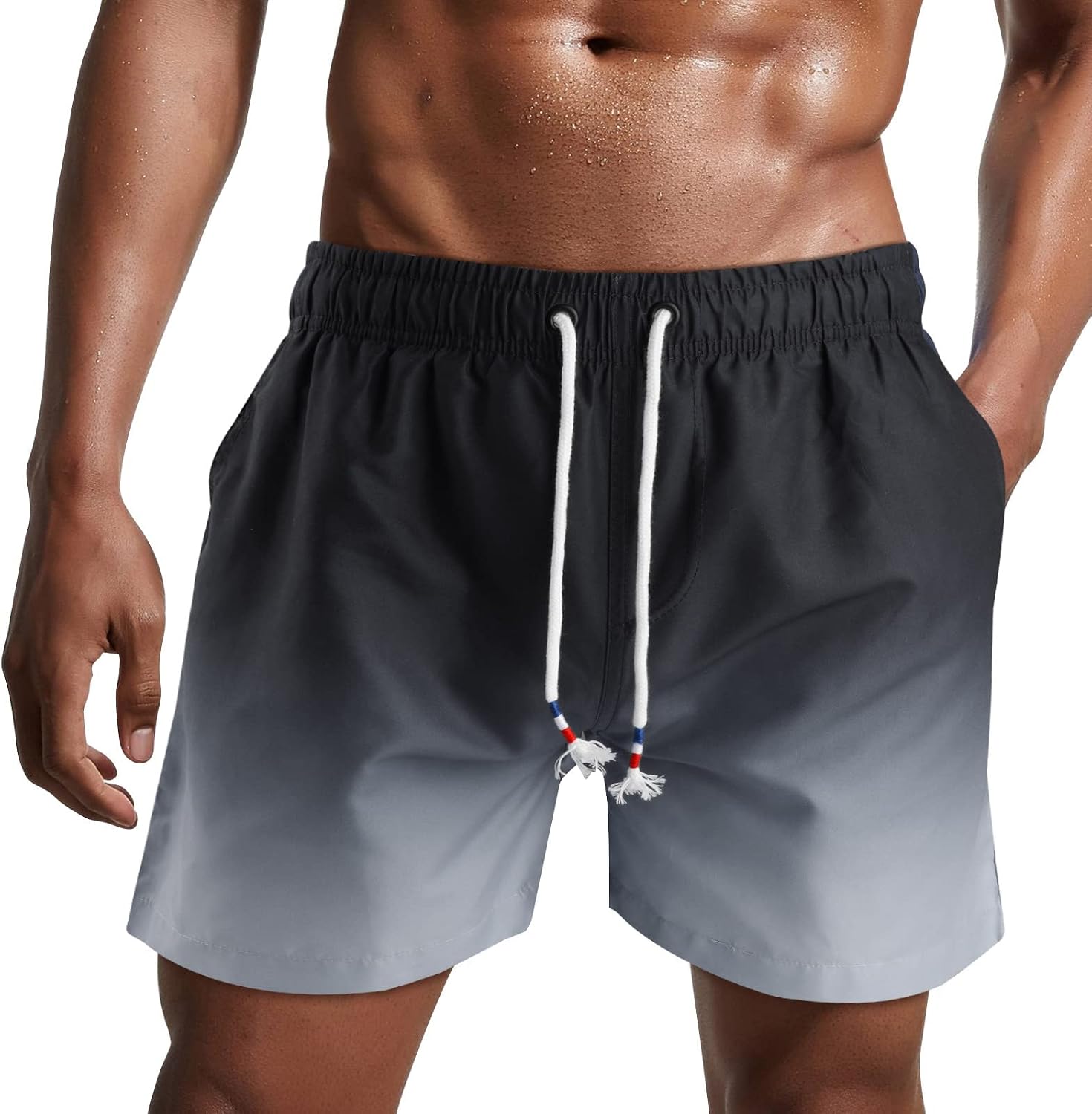 Bañador de hombre de secado rápido, pantalones cortos de playa para navegar, con forro de malla y color degradado