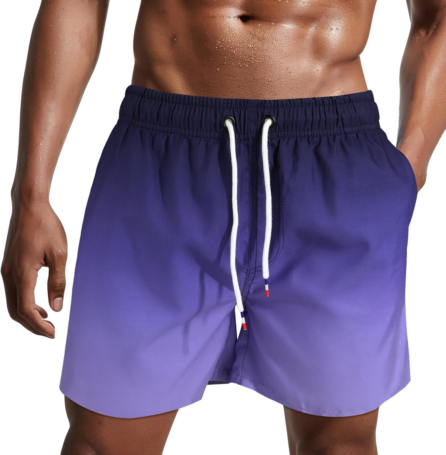 Bañador de hombre de secado rápido, pantalones cortos de playa para navegar, con forro de malla y color degradado