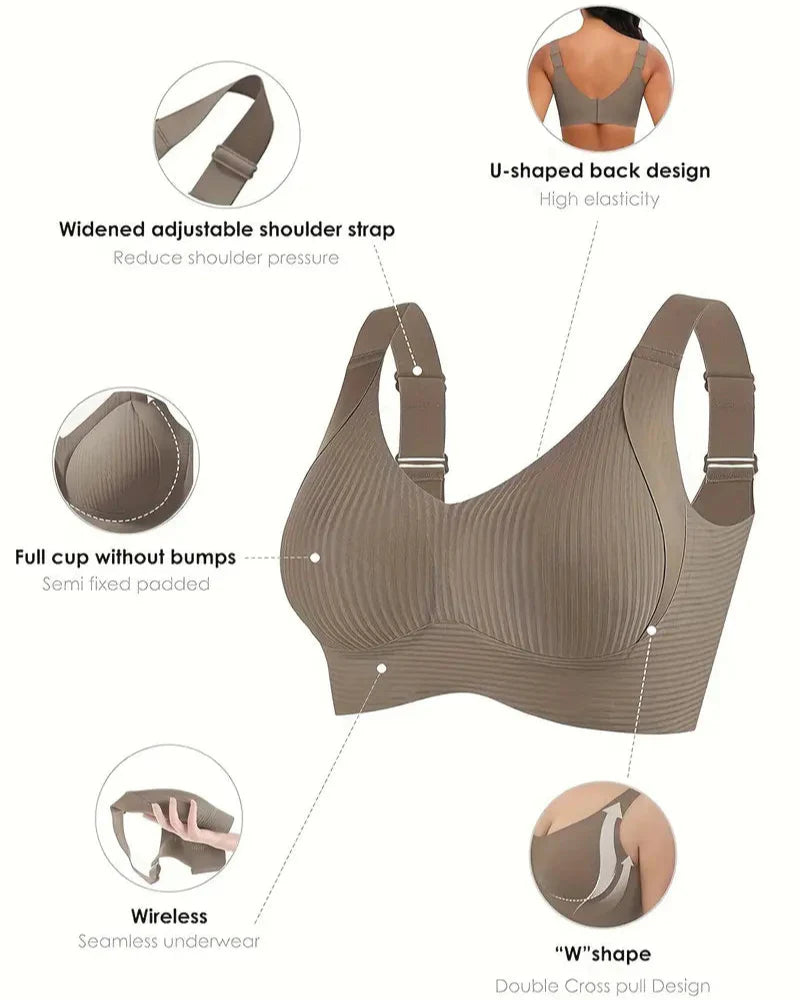 Sujetador sin aros ajustable de cuatro filas para mujer, de color liso