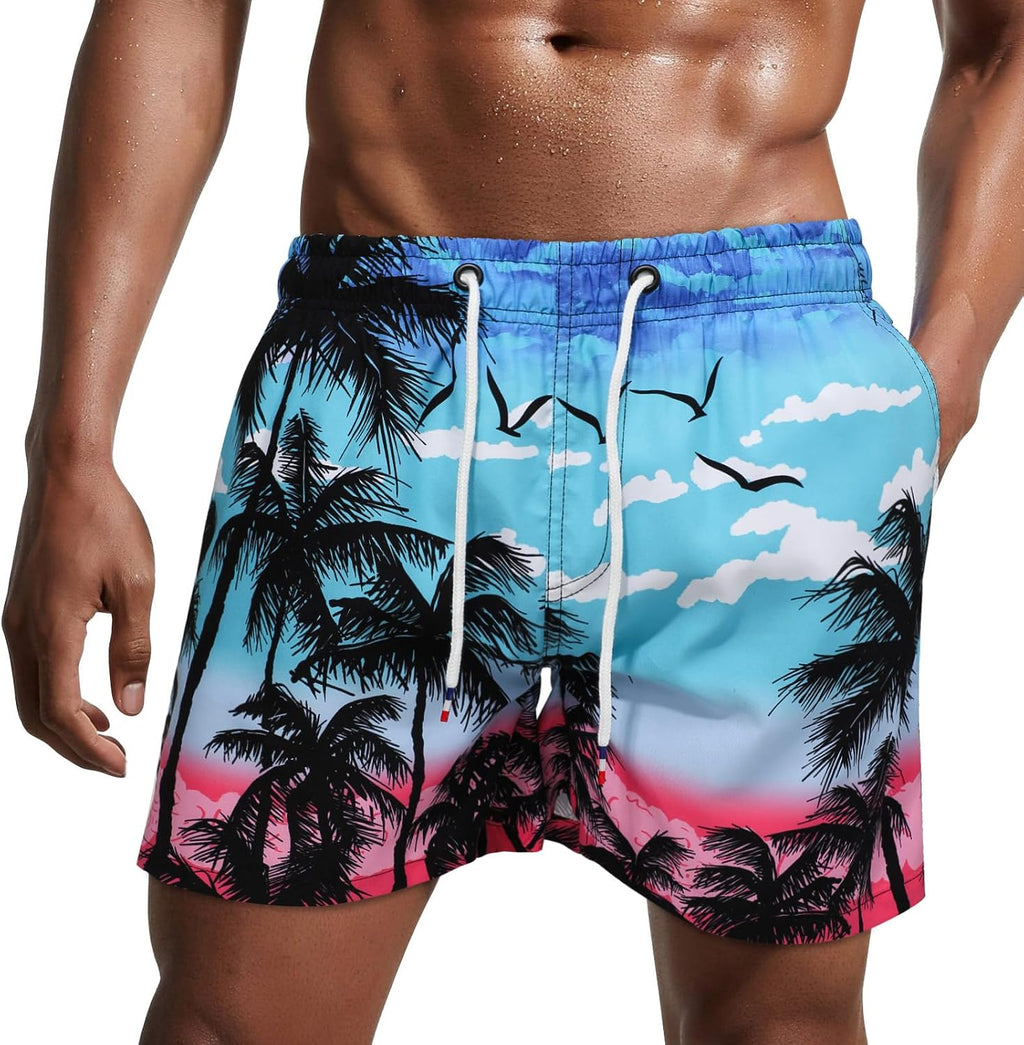 Bañador de hombre de secado rápido, pantalones cortos de playa para navegar, con forro de malla y color degradado