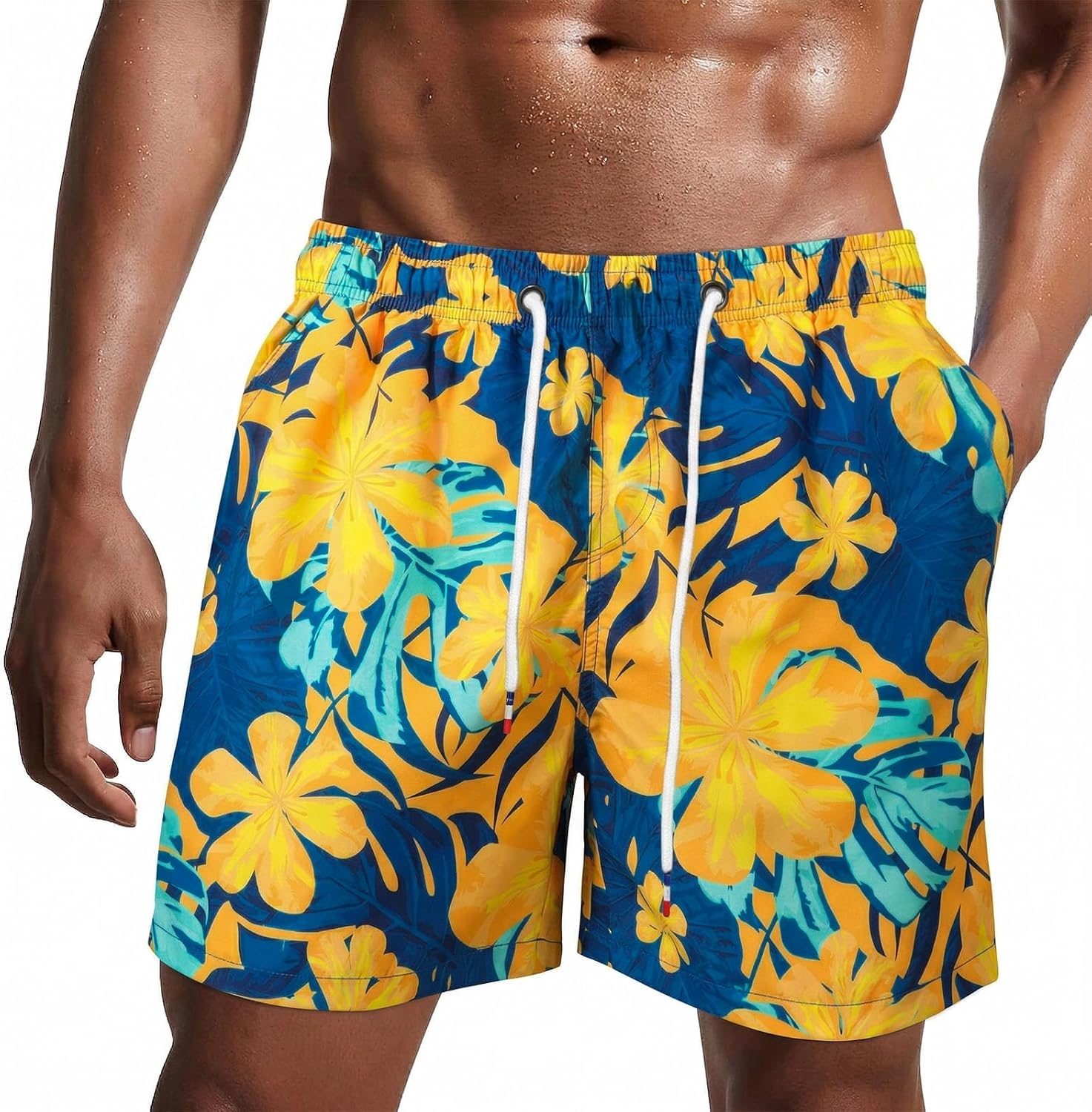 Bañador de hombre de secado rápido, pantalones cortos de playa para navegar, con forro de malla y color degradado