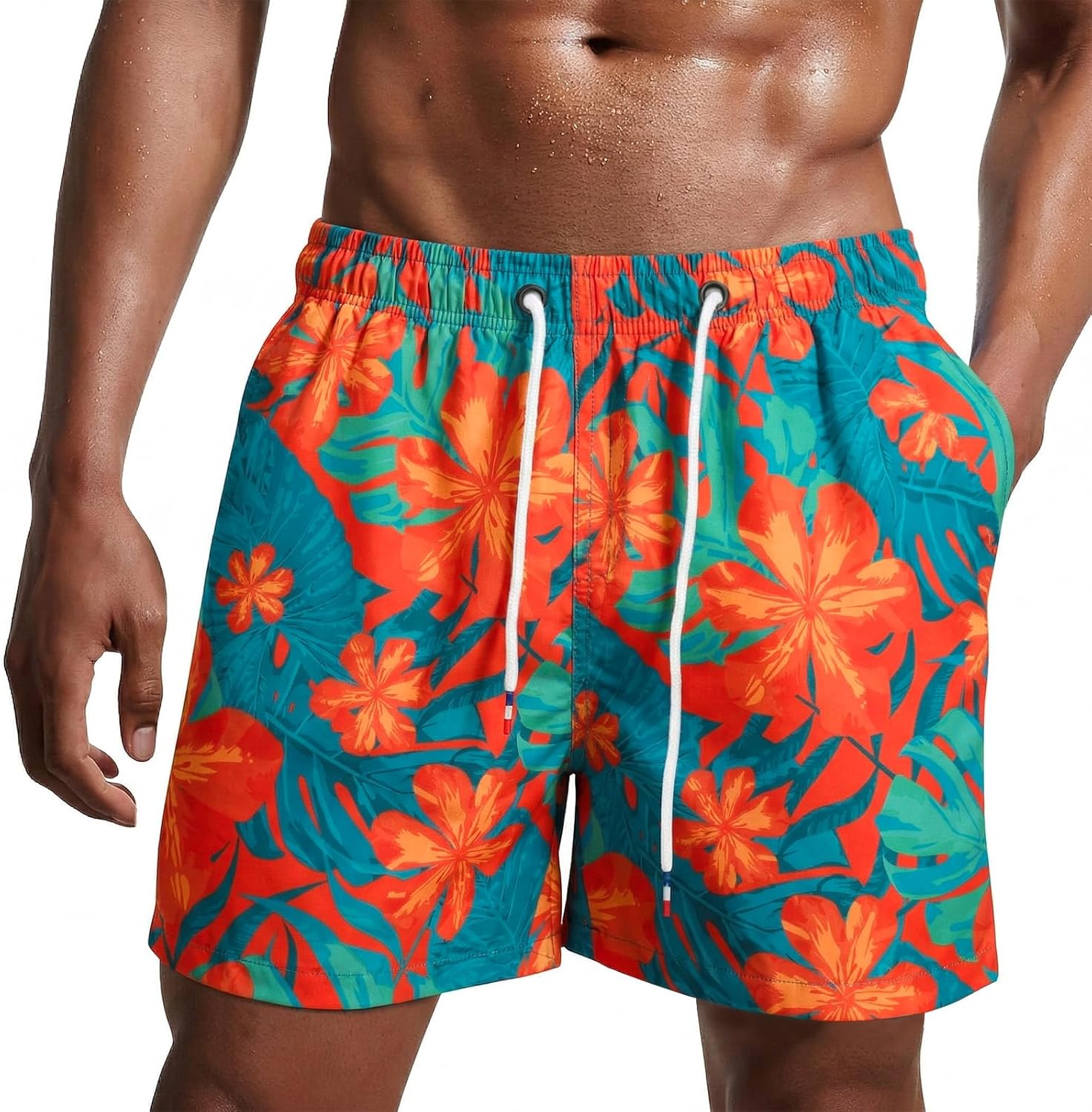 Bañador de hombre de secado rápido, pantalones cortos de playa para navegar, con forro de malla y color degradado