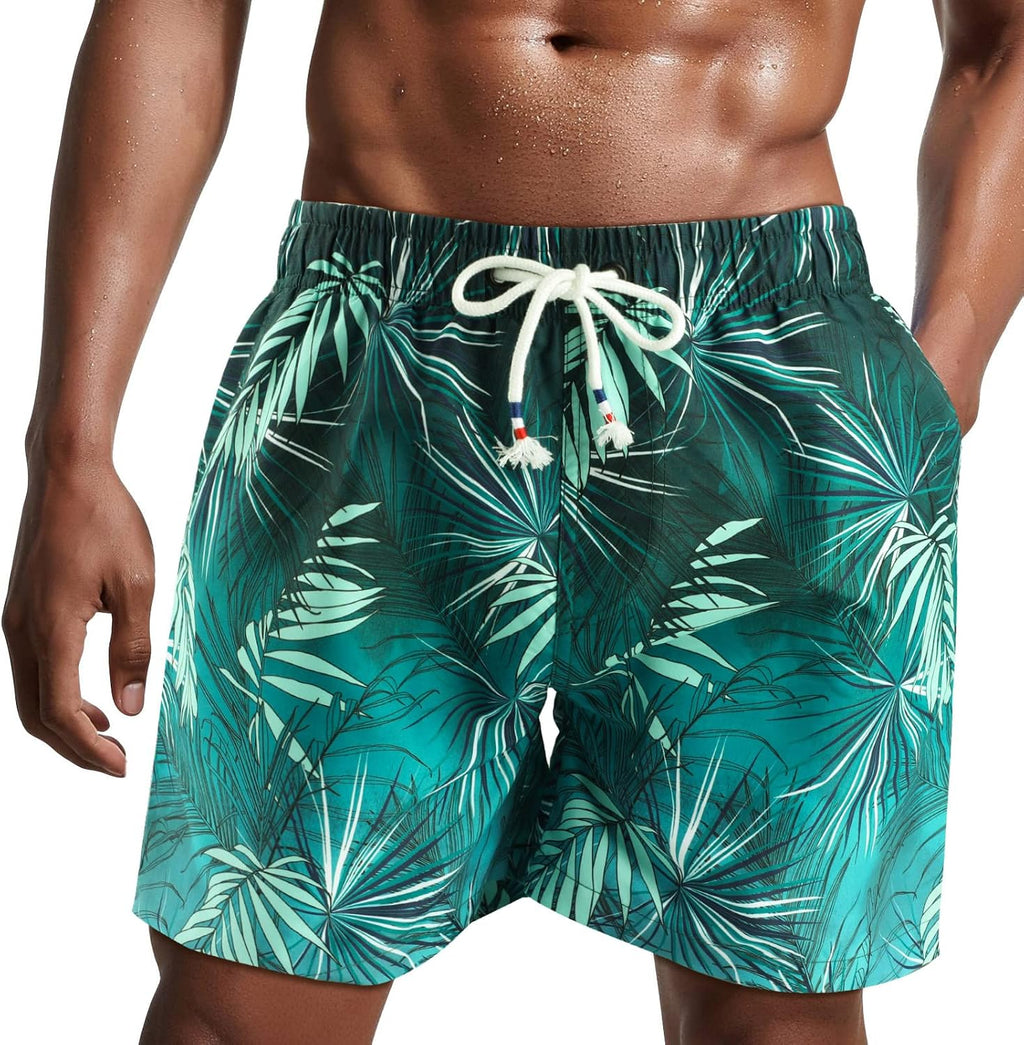 Bañador de hombre de secado rápido, pantalones cortos de playa para navegar, con forro de malla y color degradado