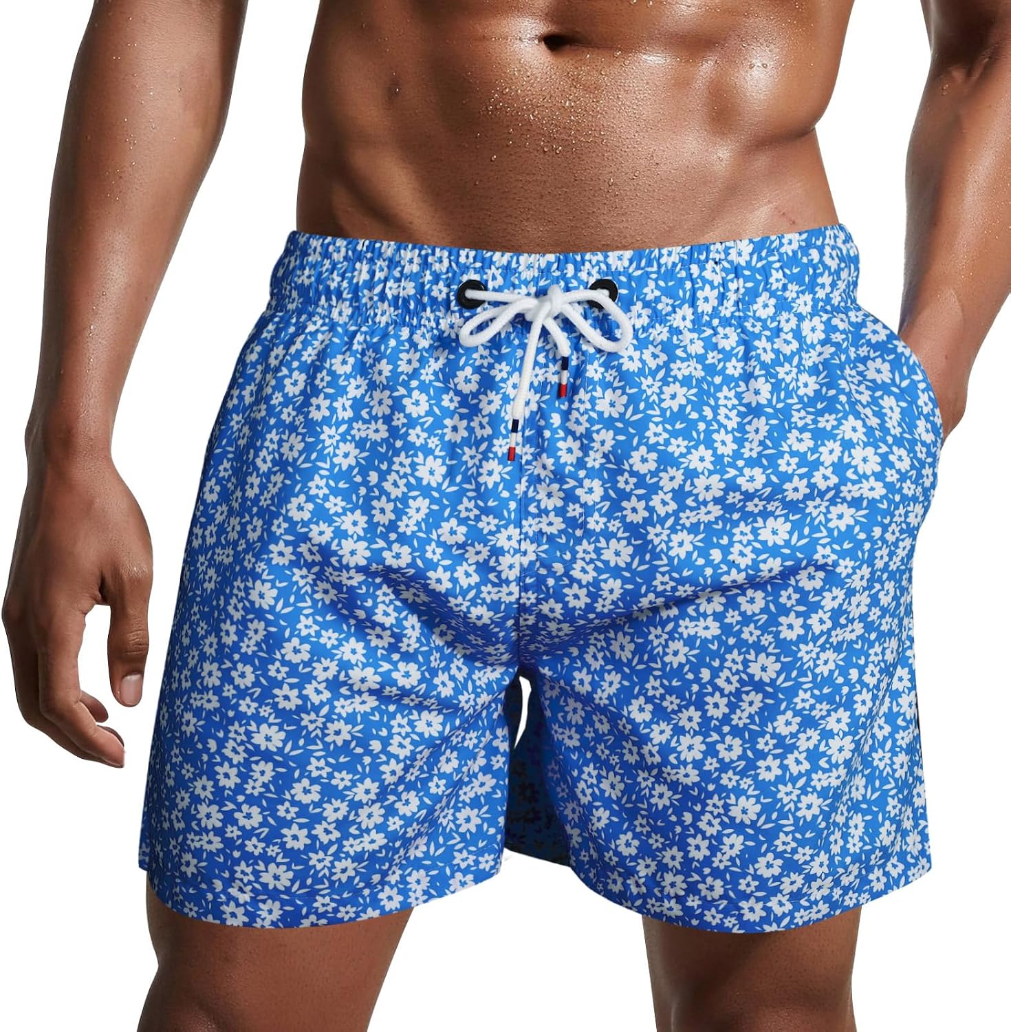Bañador de hombre de secado rápido, pantalones cortos de playa para navegar, con forro de malla y color degradado